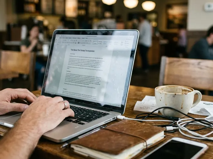 Coffee shop working environment revealing an unposed composition of a cramped cafe table